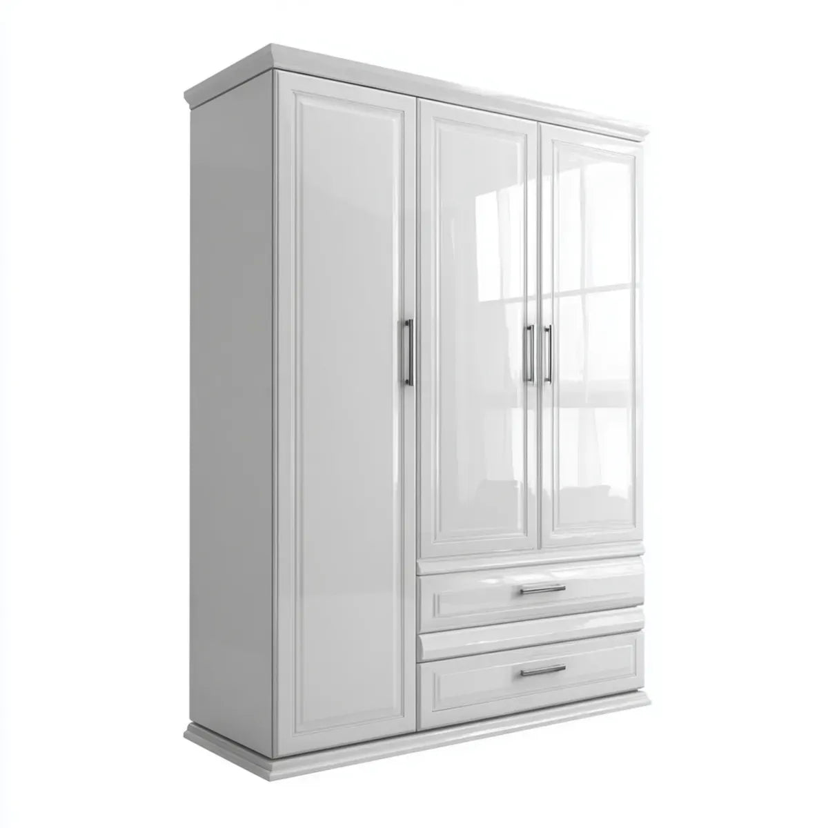 Szafa 3-drzwiowa 2 szuflady białe 150 x 60 x 210 cm w prostokątnym MDF