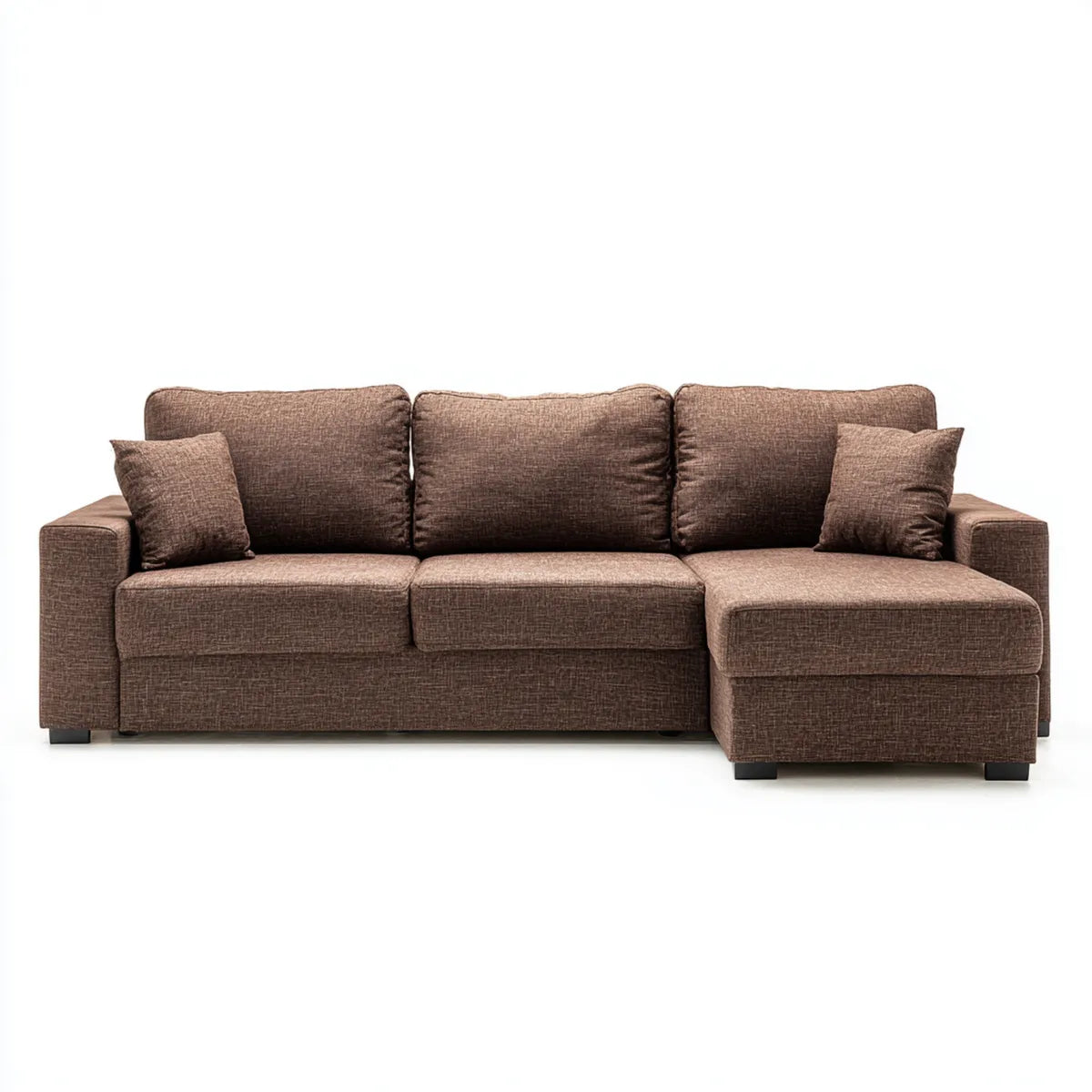 Sofa, Kanapa narożna 3 brązowe siedzenia z szewcem z poliestru 260 x 160 x 85 cm
