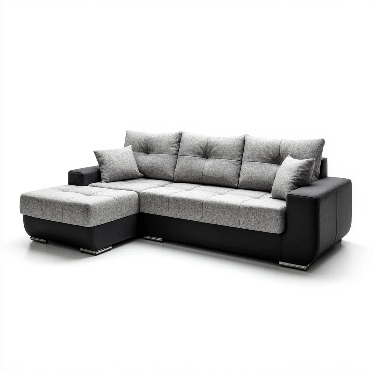 Sofa, Kanapa narożna 3 miejsca z czarnym i szarym lewym półwyspem 260 x 165 x 90 cm w poliestrze i PU L