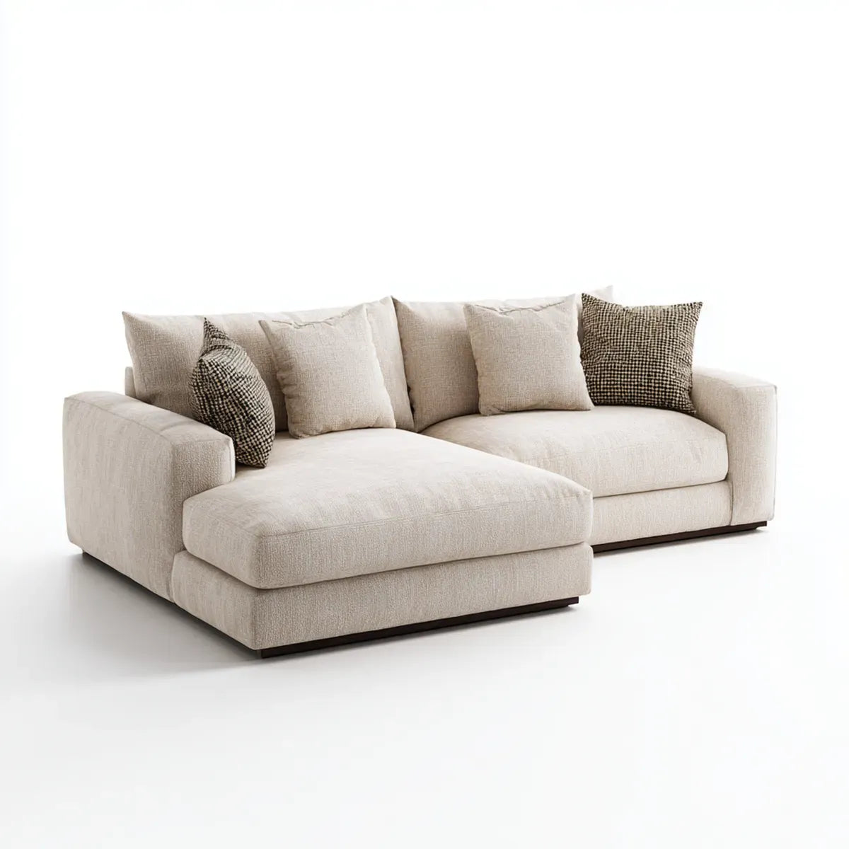Sofa, Kanapa narożna z krzesełkiem z lewym beżowym poliestrem 260 x 165 x 85 cm