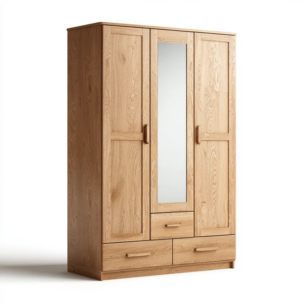 Szafa 3-drzwiowa z lustrem dębu naturalnego 150 x 60 x 200 cm MDF ocynkowany dąb prostokątna