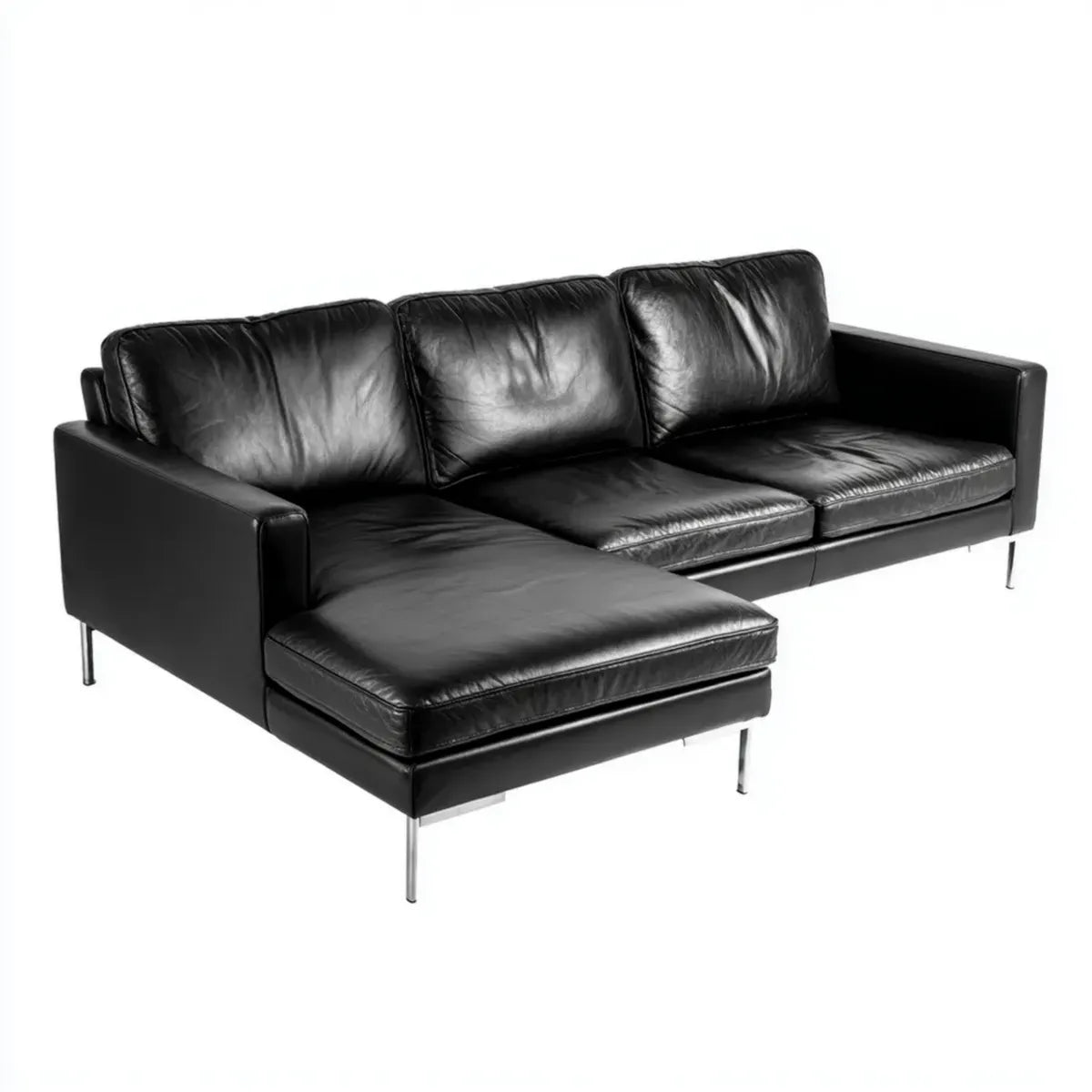Sofa, Kanapa narożna 3 czarne siedzenia z krzesełkiem na lewo PVC 250 x 160 x 85 cm