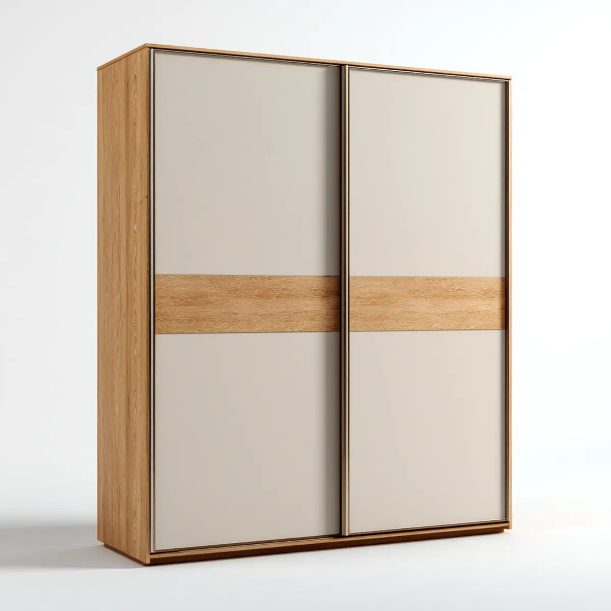 Szafa sypialna z 2 drzwiami przesuwnymi beżowymi i dębowymi 160 x 60 x 200 cm w prostokątnych panelach cząstek