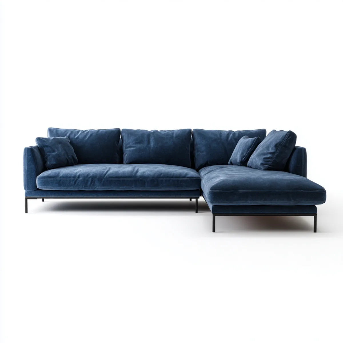 Sofa, Kanapa narożna z krzesełkiem z prawym niebieskim aksamitem poliestrowym 280 x 170 x 75 cm