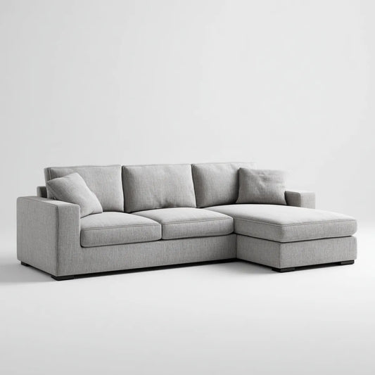 Sofa, Kanapa narożna z recyrkulatorem na prawej szarej, 250 x 160 x 85 cm prostokątnej poliestrowej