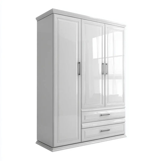 Szafa 3-drzwiowa 2 szuflady białe 150 x 60 x 210 cm w prostokątnym MDF