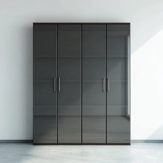 Szafa 4-drzwiowa z szarym antracytem 180 x 60 x 220 cm paneli z melaminą i prostokątnym szkłem dymnym
