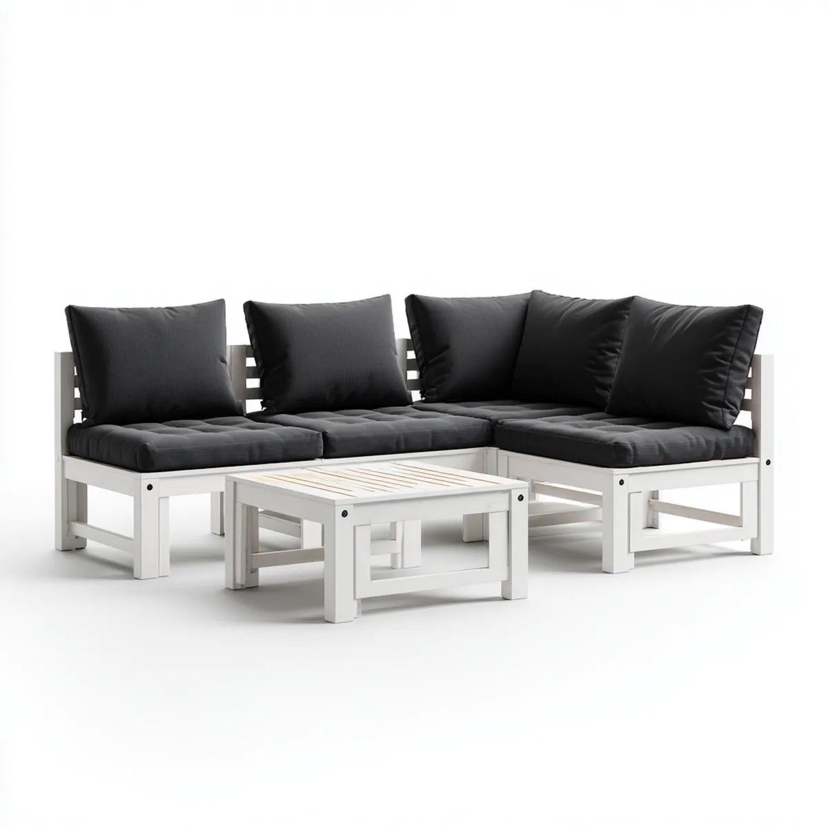 Sofa ogrodowa, Ogrodowa sofa narożna kanapa zestaw biały antracyt 190 x 190 cm szczęki masy drewna kształt litery L