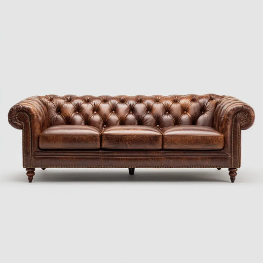 Sofa, Kanapa Chesterfield 3 brązowe siedzenia 220 x 90 x 78 cm w syntetycznym kształcie skóry PU prostokątna