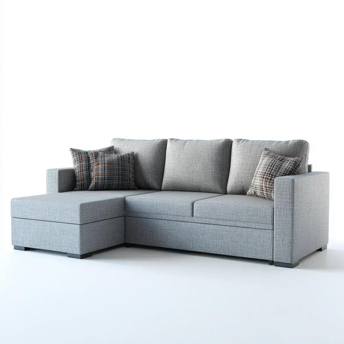 Sofa, L narożna sofa z krzesełkiem na lewo szarym 230 x 150 x 88 cm w poliestrze i pianie