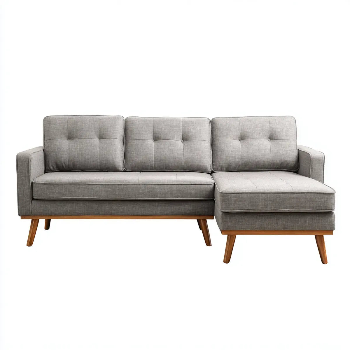 Sofa, Rożna sofa 3 miejsca szary w L w poliestrze z litego drewna ramki 230 x 150 x 85 cm