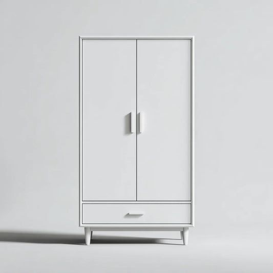 Szafa z białą sypialnią 2 drzwi 1 szuflada w panelach MDF 80 x 45 x 180 cm prostokątna