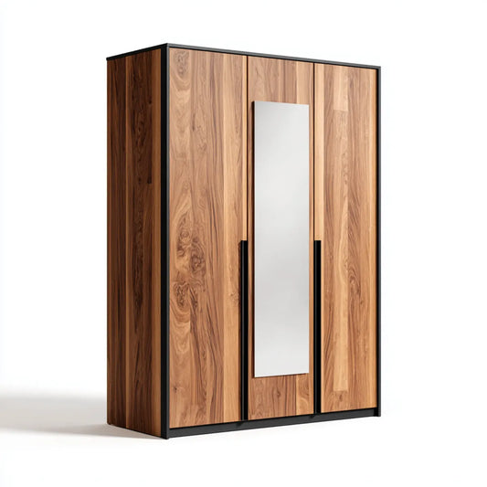 Szafa, Szafka 3 drzwi z lustrem orzechowym i czarnym 150 x 60 x 200 cm prostokątna płyta wiórowa z orzechem włoskim