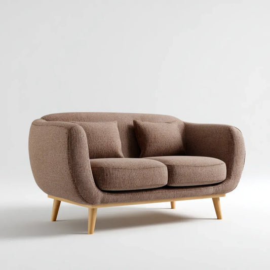 Sofa 2 brązowe poliestrowe aksamitne siedzenia z litymi nogami z drewna 160 x 82 x 78 cm