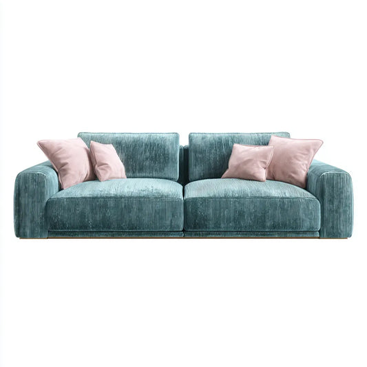 Sofa, 3 fotel morska zieleń 230 x 95 x 85 cm aksamit prostokątna poliester z 4 poduszkami