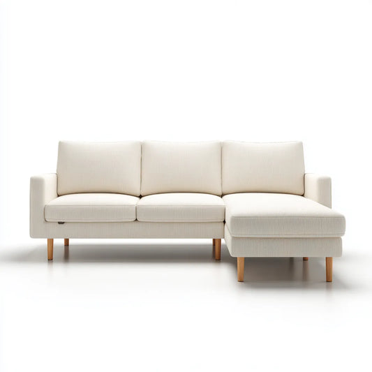 Sofa, Kanapa narożna 3 fotele z szewcem z prawej kości słoniowej poliester o kształcie żebrowanym 220 x 145 x 82 cm