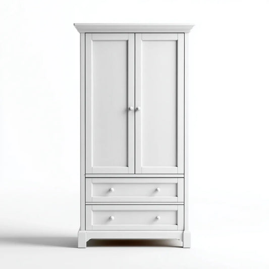 Szafa, Biała szafka z sypialnią z 2 drzwiami i 2 szufladami w MDF 90 x 50 x 190 cm prostokątna
