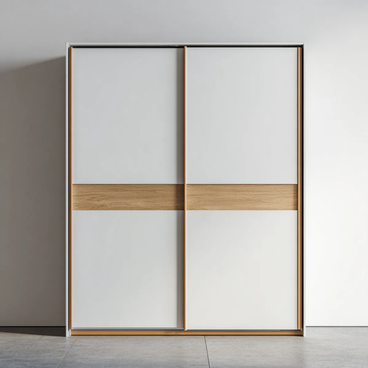 Szafa, Biała szafa drzwi przesuwnych i dąb lekki w prostokątnych panelach MDF 200 x 60 x 220 cm