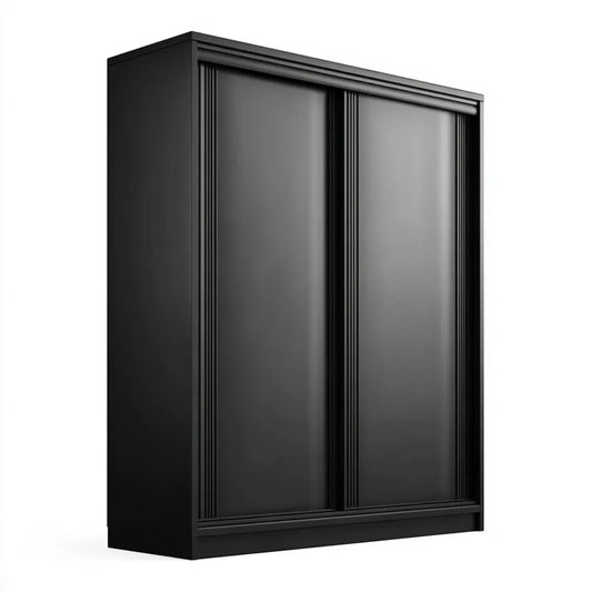 Szafa, Szafka z czarną sypialnią z 2 drzwiami przesuwnymi 160 x 60 x 200 cm w prostokątnych melaminowanych panelach MDF