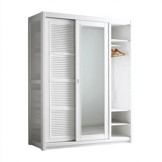 Szafa, Biała szafa przesuwna 120 x 50 x 180 cm w prostokątnym, sztywnym PVC z lustrem