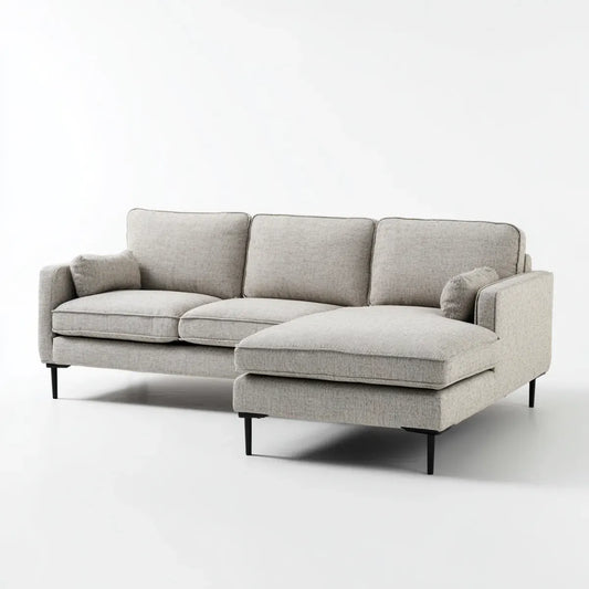 Sofa, Kanapa narożna 4 miejsca z szezlongiem prawo gołąb światło 250 x 160 x 85 cm w poliestrze L