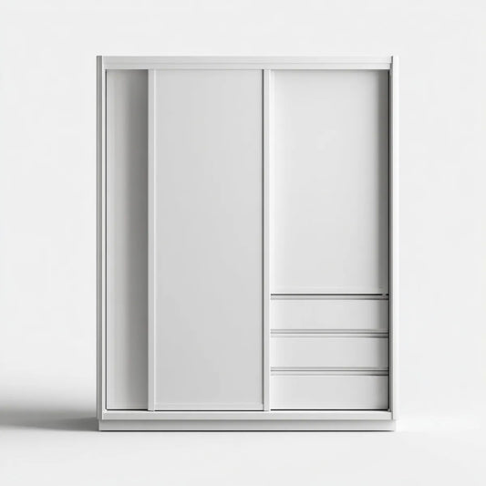 Szafa z drzwi przesuwnych biały 180 x 60 x 200 cm w prostokątnym panelu melaminy z 3 szufladami