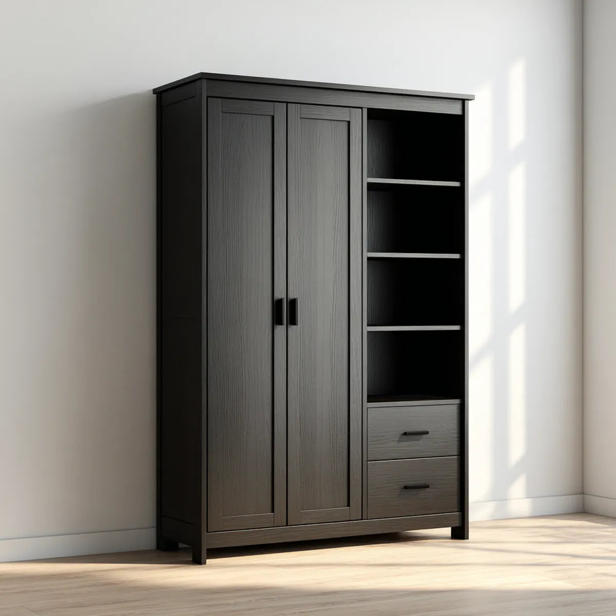 Szafa czarna szafa prostokątna 120 x 50 x 200 cm MDF z 2 drzwiami 4 półki i 2 szuflady