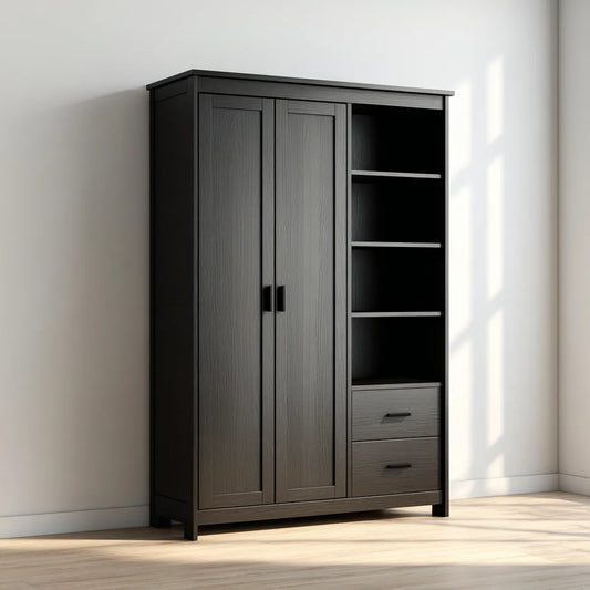 Szafa czarna szafa prostokątna 120 x 50 x 200 cm MDF z 2 drzwiami 4 półki i 2 szuflady