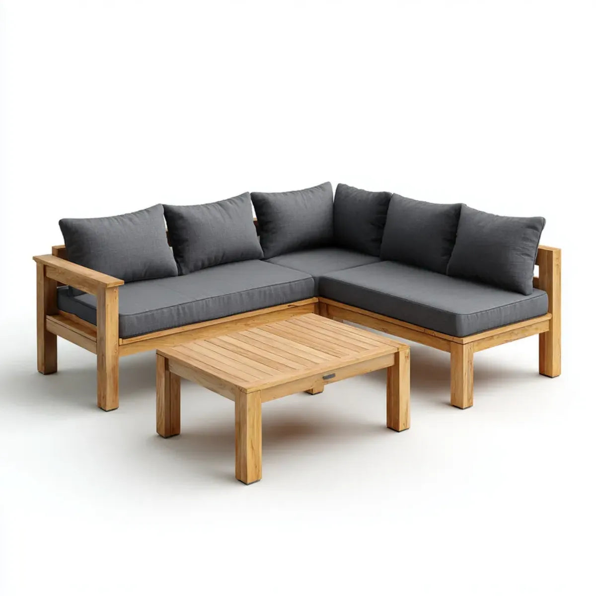 Sofa ogrodowa, Taras sofa narożna rabat naturalny z litego drewna w kształcie litery 200 x 200 x 70 cm z tabeli 100 x 60 x 45 cm