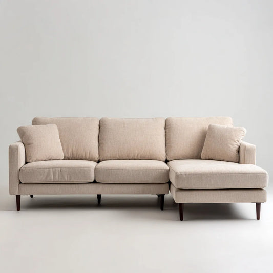 Sofa, Kanapa narożna 3 beżowe fotele z krzesełkiem z prawej strony 260 x 160 x 85 cm poliestrowa powłoka L kształt