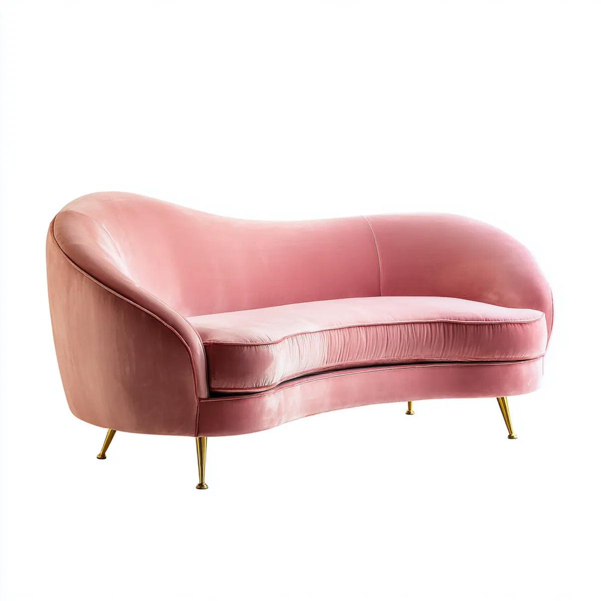 Sofa 2 siedzenia różowy poliester aksamit z zakrzywionym tyłu 160 x 78 cm, 160 x 78 x 78 cm