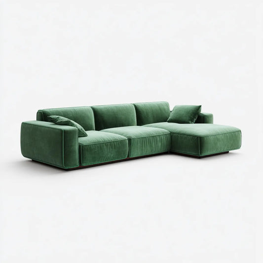Sofa, Kanapa narożna 3 miejsca zielony w aksamit poliestrowy 280 x 165 x 82 cm