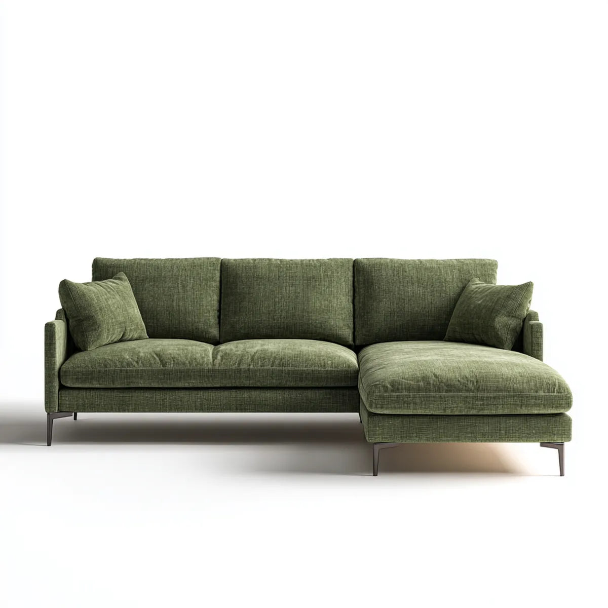 Sofa, Kanapa narożna z krzesełkiem z prawej strony oliwkowej zielony 260 x 160 x 85 cm poliestrowa powłoka L kształt