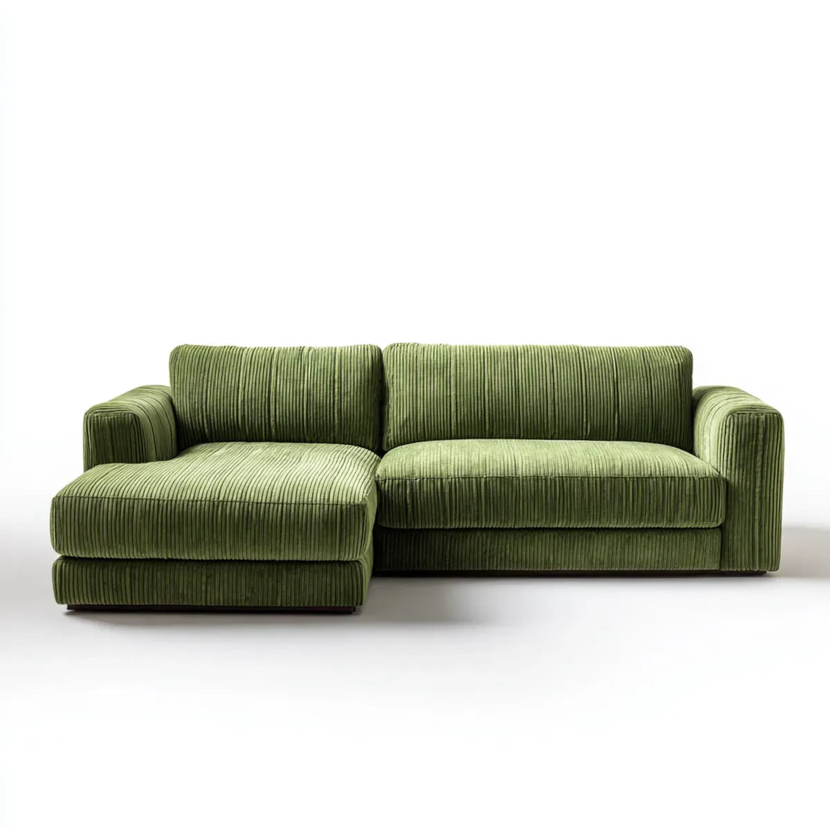 Sofa narożna 3 miejsca na zielono oliwkowe 245 x 155 x 85 cm w aksamicie z poliestrowymi paskami w kształcie L