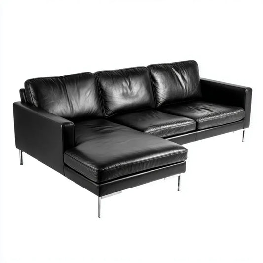 Sofa, Kanapa narożna 3 czarne siedzenia z krzesełkiem na lewo PVC 250 x 160 x 85 cm