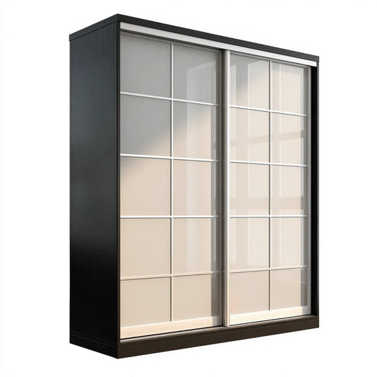 Szafa, Szafka z czarną sypialnią z 2 drzwiami przesuwnymi ze szkła 160 x 60 x 220 cm w panelach MDF i prostokątnym hartowanym szkłem