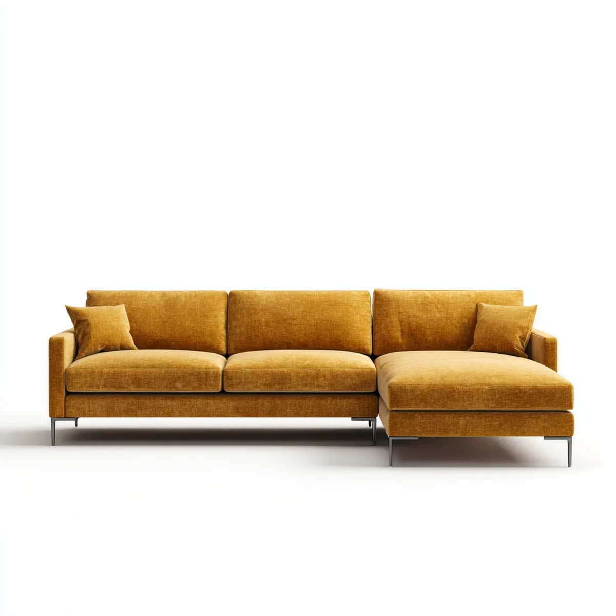 Sofa, Kanapa narożna z krzesełkową musztardą o wymiarach 280 x 165 x 85 cm w kształcie poliestru L