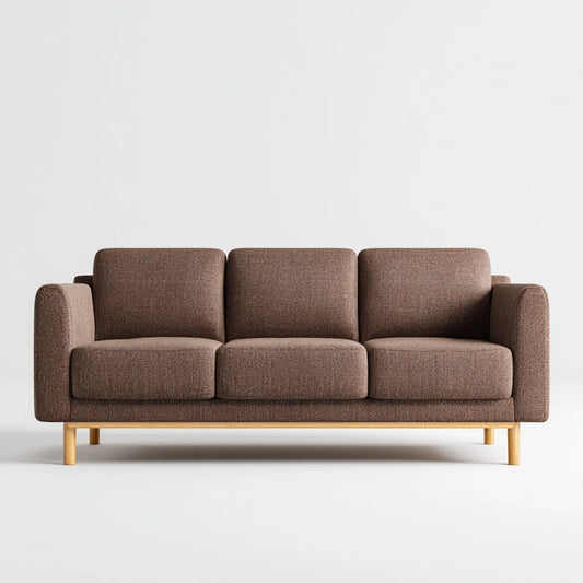 Sofa 3 fotele brązowy poliester z nogami lite drewno prostokątna kształt 210 x 85 x 82 cm